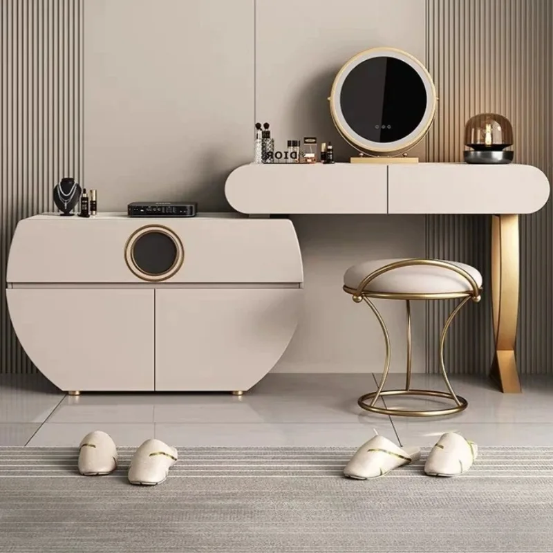 Bedroom modern simple small apartment cosmetic cabinet, solid wood storage light luxury cosmetic table
