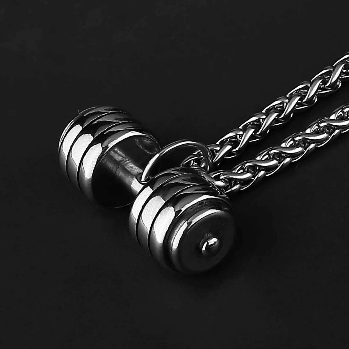 Men\'s Fitness Dumbbell Pendant Necklace Punk Hip Hop Silver Color Stainless Steel Necklace Jewelry Gift for Boyfriend