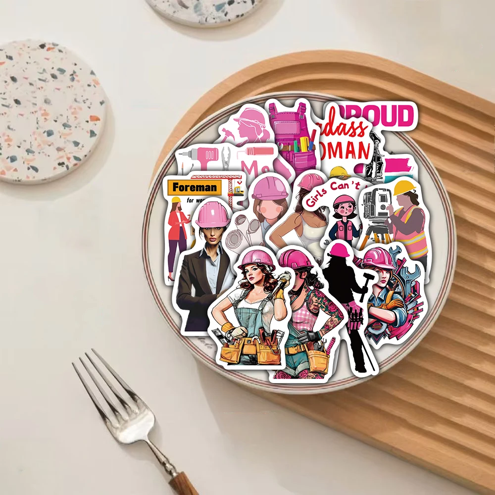 50PCS Female Safety Helmet Sticker Notebook Skateboard Coffee Stationery Suitcase Phone Luggage Laptop Coffee Stickers ﻿
