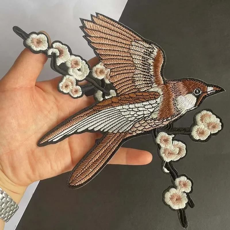 Magpie Plum Blossom Applique Patches Clothes Stickers,fabric Bird Flowers Branches Embroidery Iron on Patch for Clothing,Dress