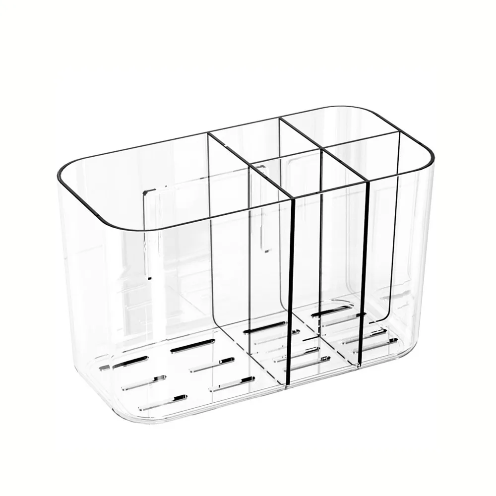 Plastic 5 Slots Toothbrush Organizer Drainable Wall Mounted Toothbrush Holder Space Saving with Divider Toothpaste Holder