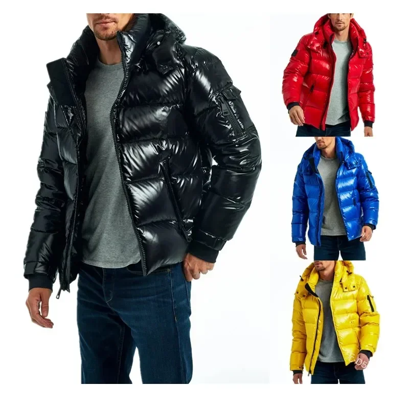 Down Coat Men's Shiny Down Padded Hooded Down Jacket Thick Winter Puffer Men's Jacket