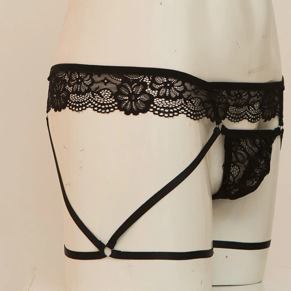 Men Bulge Pouch Panties BreathableUnderwear Sheer Lace Men's Panties Briefs Garter Sexy Lingerie G-strings Thongs Men's Clothing