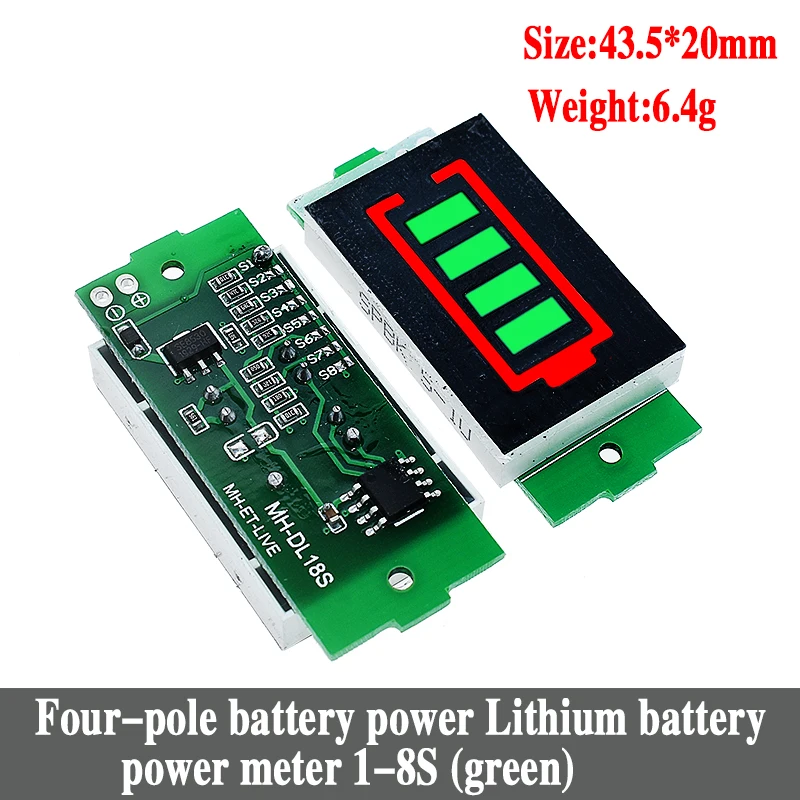 1S - 4S-8S Single 3.7V Lithium Battery Capacity Indicator Module 4.2V Blue Display Electric Vehicle Battery Power Tester Li-ion