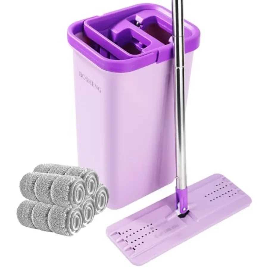 

Набор для уборки пола: ведро с отжимом, плоское ведро без ручки, 5 моющихся микрофибровых подушечек в комплекте, для влажной и сухой уборки, система для уборки пола дома