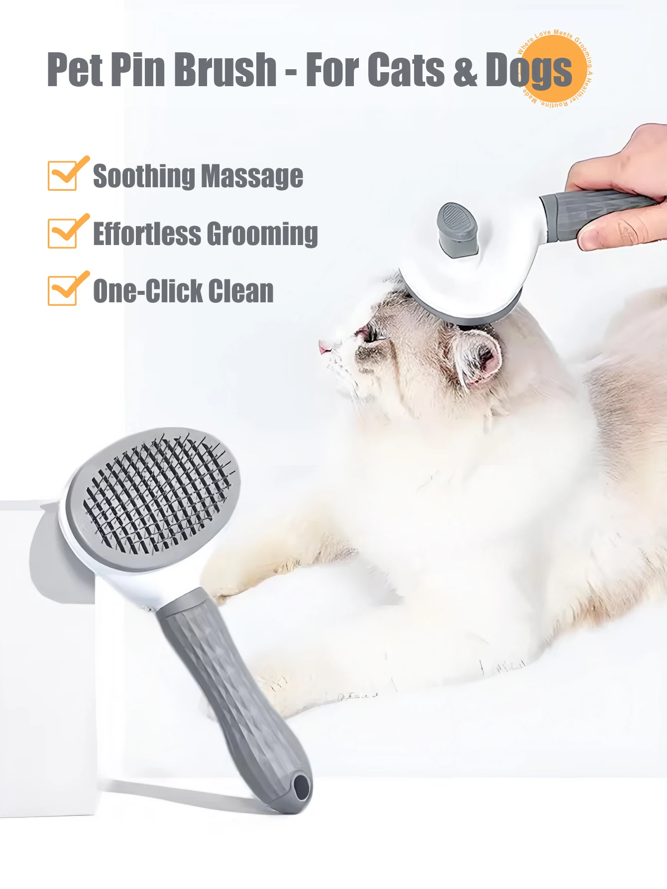 One Click Hair Release Deshedding Brush for Pets - Cat & Dog Grooming Tool, Anti-Shedding Brush for Long Hair, Fur Remover for H