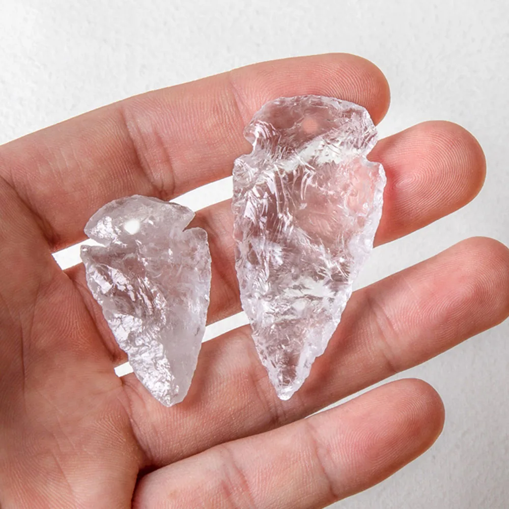 Natural White Crystal Irregular Arrowhead Shape Clear Quartz DIY Making Exquisite with Hole Pendant Decor