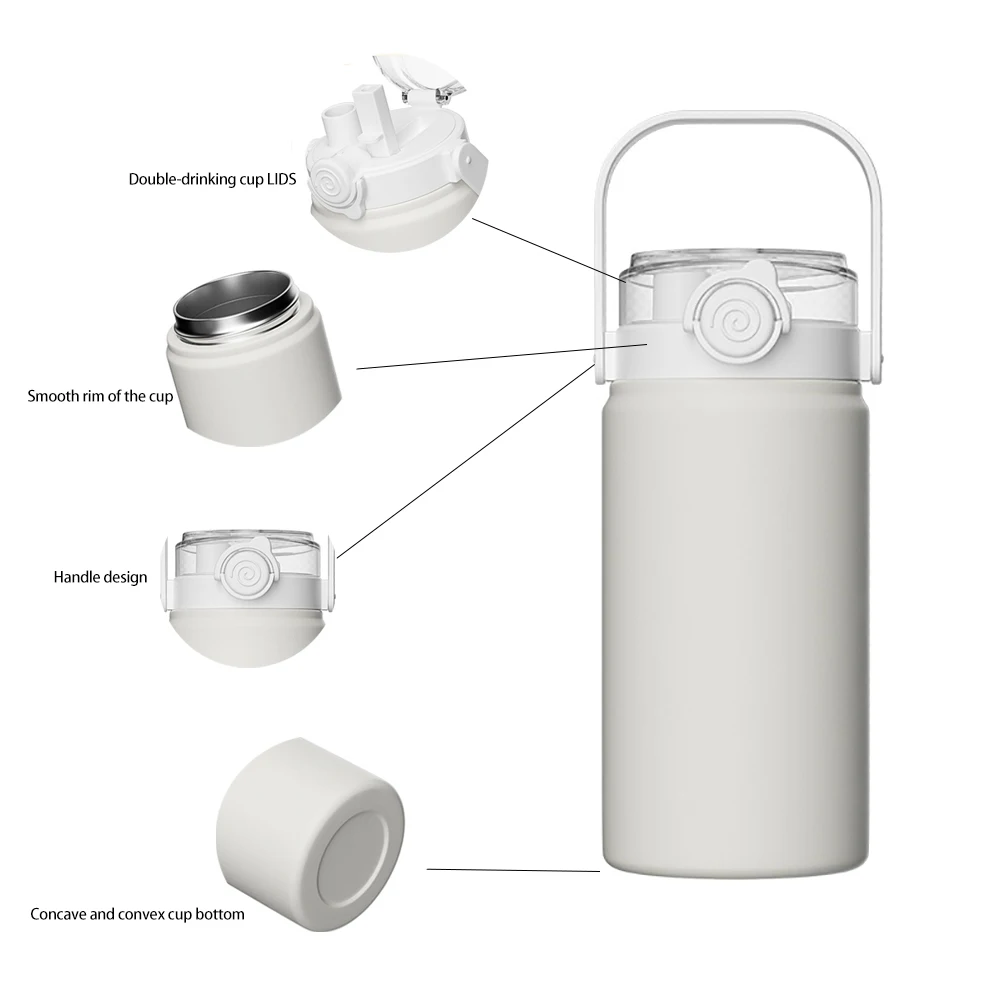 

1.2l Large-Capacity Water Bottle With Straw, Stainless Steel Thermos, Cold And Hot Dual-Purpose Thermos