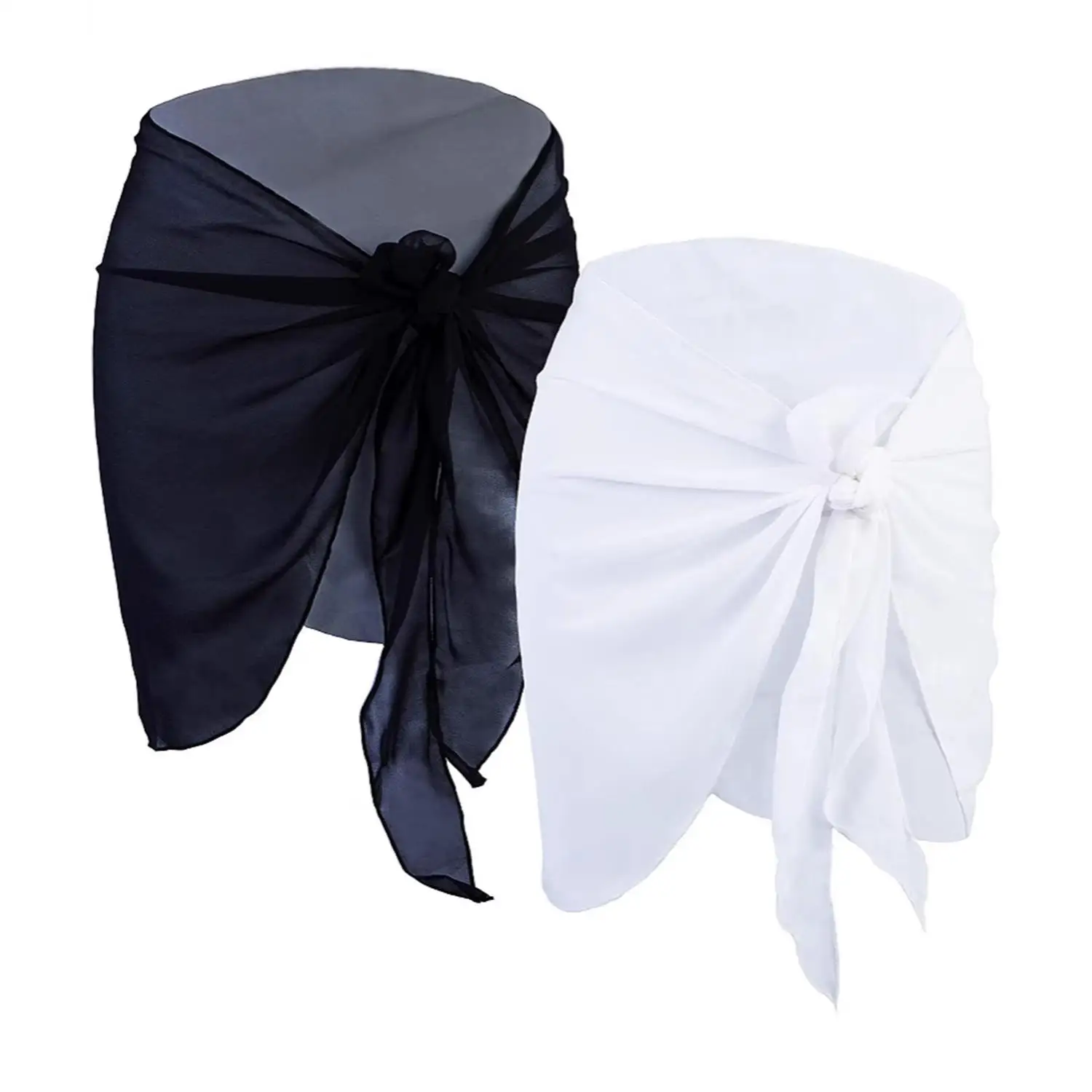 Summer Women Short Solid Sarong Swimsuit Coverups Beach Bikini Wrap Sheer Short Skirt Chiffon Skirt Scarf Swimwear Cover-ups