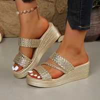 Women Wedges Sandals 2026 New Summer Women Slip on High-heeled Fashion Woman Shoes Comfortable Flower Outdoor Platform Sandals