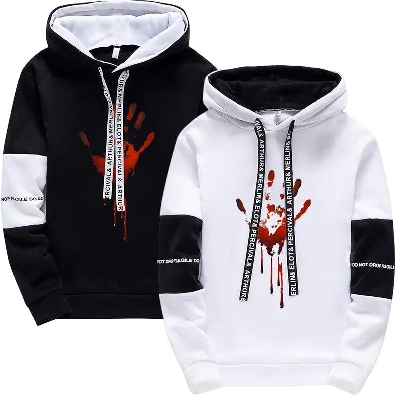 

2025 New Arrival Men's Funny Hoodie Sweatpants Realistic Bloody Palm Printed Sweatshirts All Season Daily Casual Sport Tracksuit