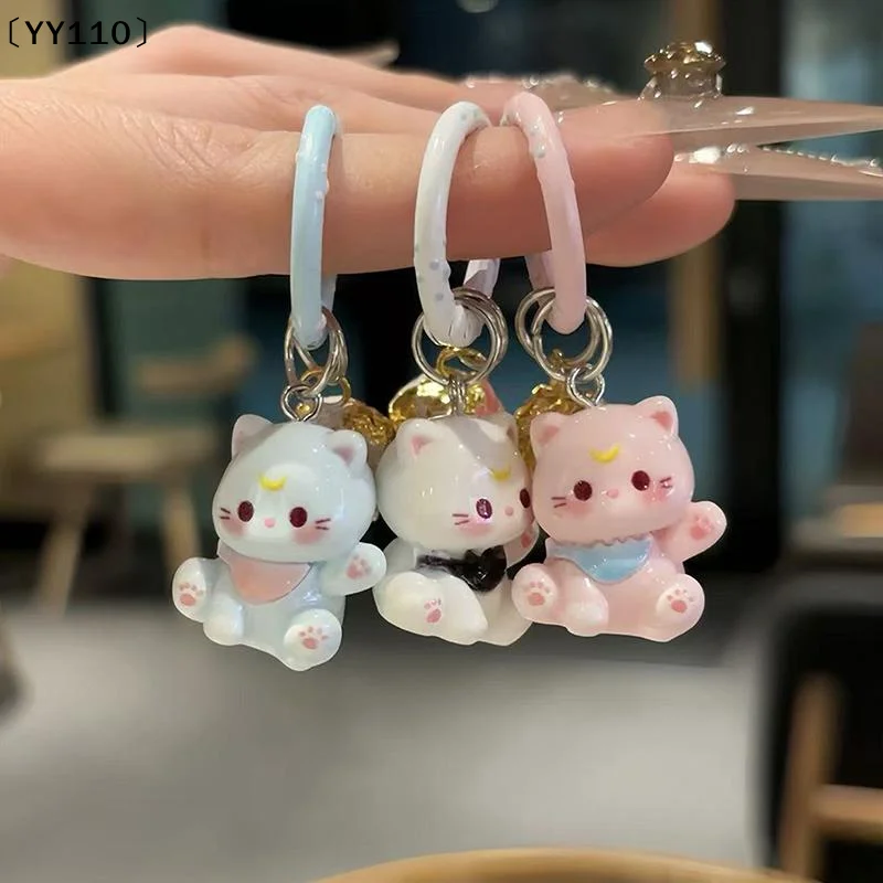 1Pcs  Cartoon Small Bell Kitten Keychains Resin Keyring Bag Pendant Key Chain 6 Colors To Choose Jewelry Gifts For Women〔YY110〕