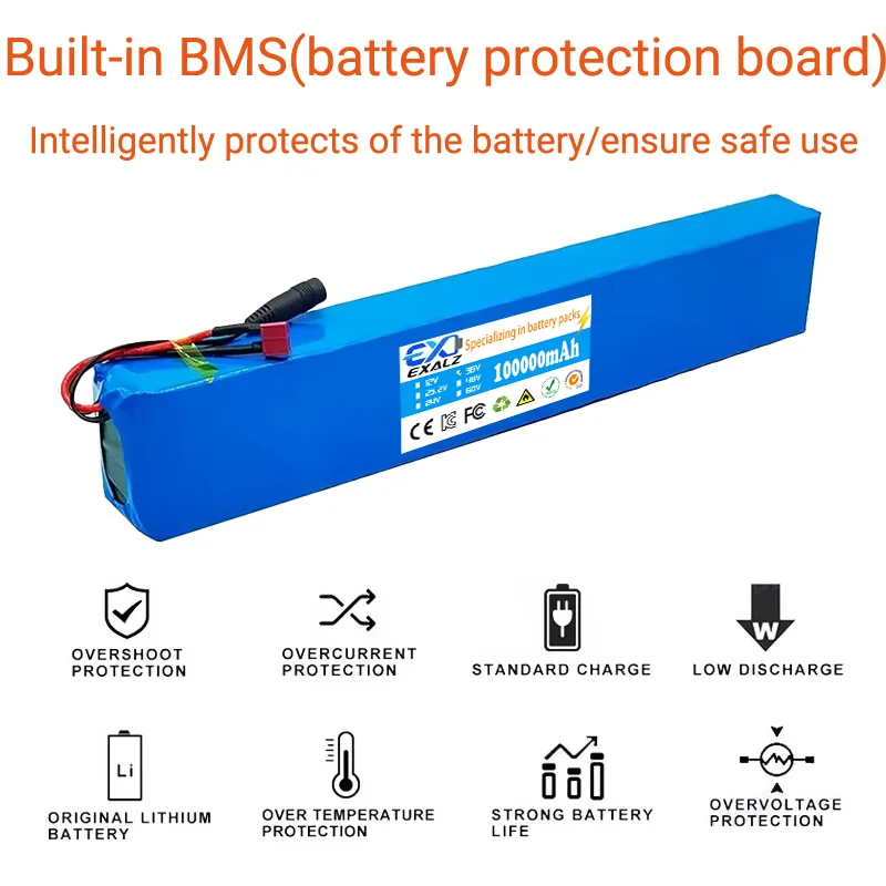 10S4P 36V 100Ah Electric Scooter Lithium Battery - BMS Protected CE Certified Rechargeable with Durable Safe Design for Riding