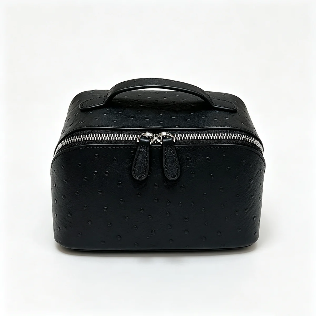 Echte Rindsleder-Kosmetiktasche mit Straußenmuster, Tragbare Reisetasche für Make-up und Toilettenartikel mit Reißverschluss – Detail 20