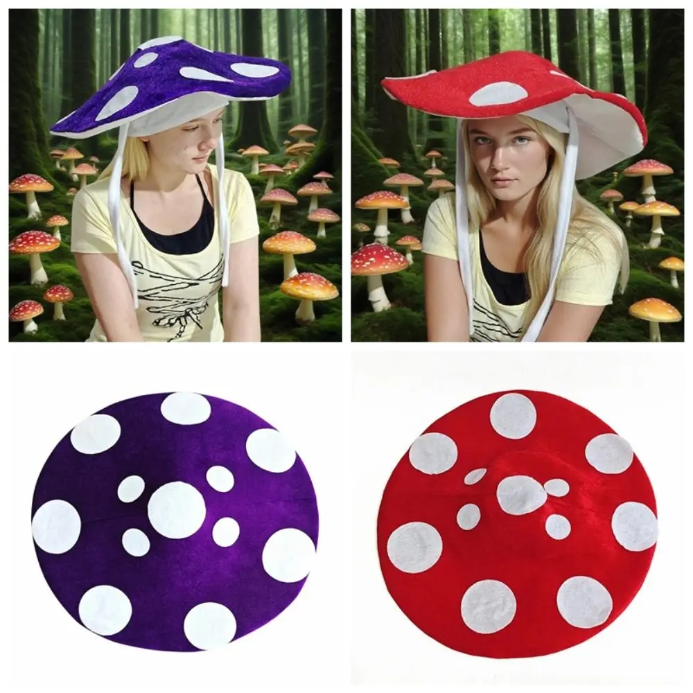 Cute Mushroom Hat Polka Dot Novelty Headpiece Cartoon Theme Party Hat Funny Roleplaying Photo Hat for Roleplaying Events
