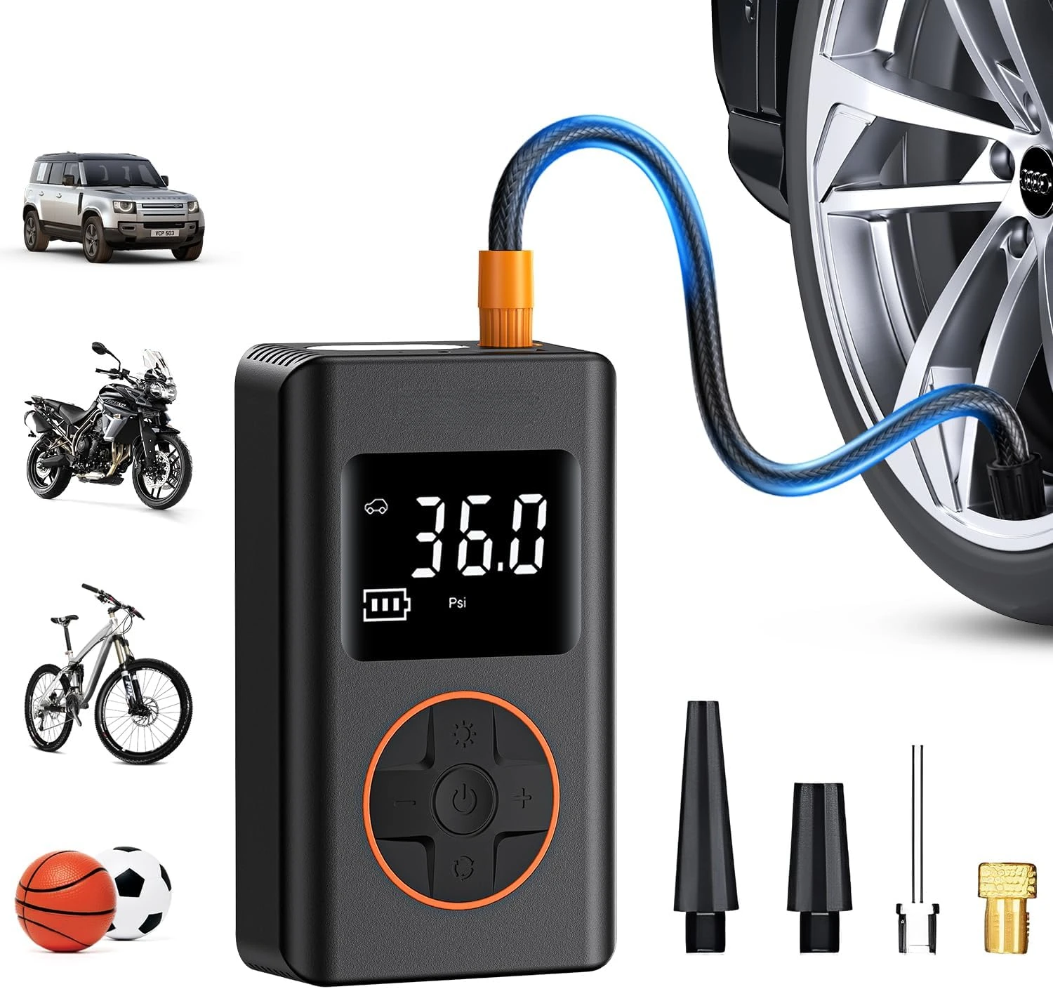 

Tire Inflator Portable Air Compressor 150 PSI Cordless Mini Bike Tire Pump, Air Pump for Car with Pressure Gauge, LED Light