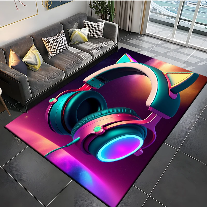 3D Printed Headset Rug Large Carpet Area for Living Room Bedroom Sofa Kitchen Decorate Game Non-slip Floor Mat Kid Birthday Gift