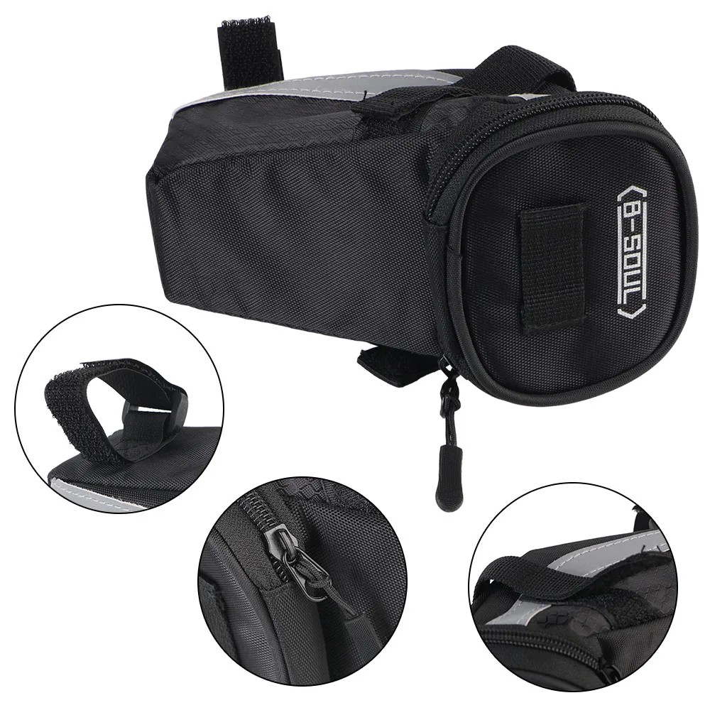 Black Small Storage Bike Saddle bag Cycling Seat Tail Rear Pouch Road Bike Cushion Bag Accessory Kit Tool Reflective Strap