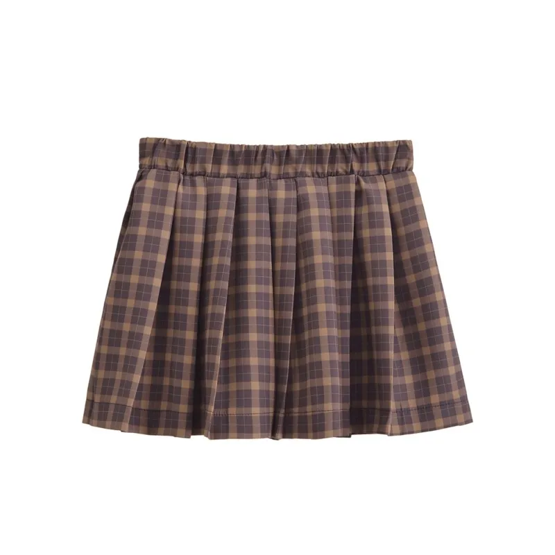 TRAF Plaid Mini Skirt Women Clothing Autumn Sexy Elastic Waist Lace Up Women's Short Skirt Side Zipper Female Skirt