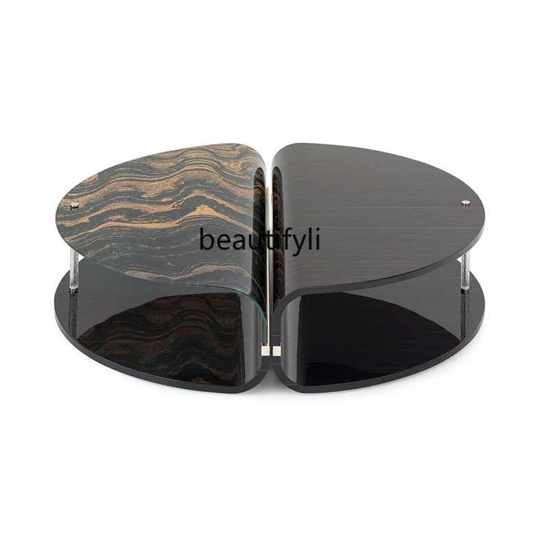 

Italian Light Luxury Glass Coffee Table round Tea Table Living Room Home Solid Wood Combination Small Tea Table