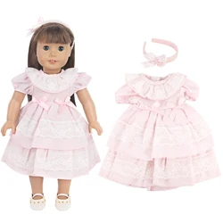 Pink Color Princess Doll Dress for American 18 Inch Girl Dolls, Lace Skirt and Hairband, Cute, 43cm Baby, New, OG Russia Dolls