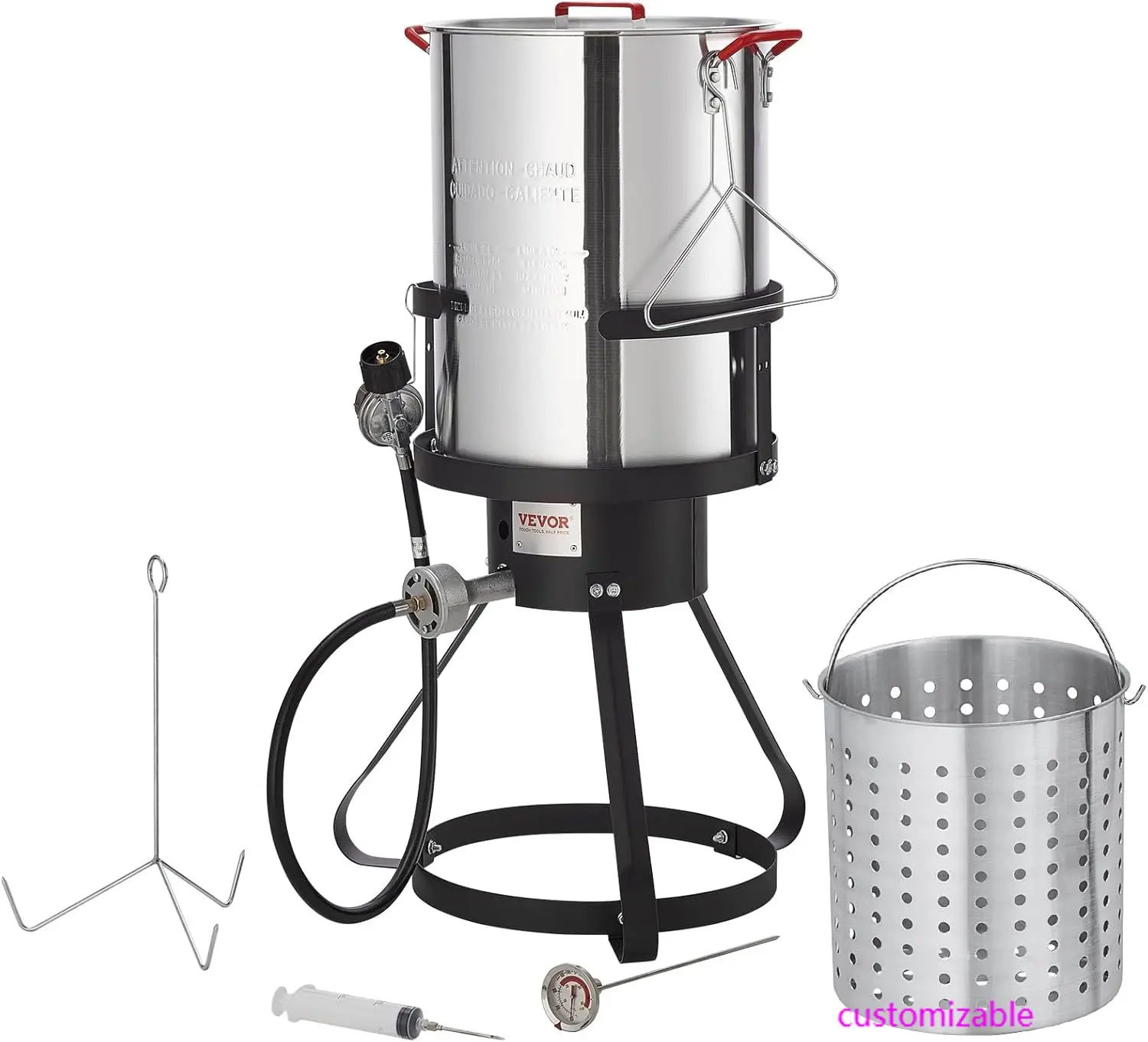 

30-qt Turkey Fryer Boiler Steamer Cooker Set, Outdoor Aluminum Seafood Frying Pot, 54,000 BTU Burner Propane Gas Boiler