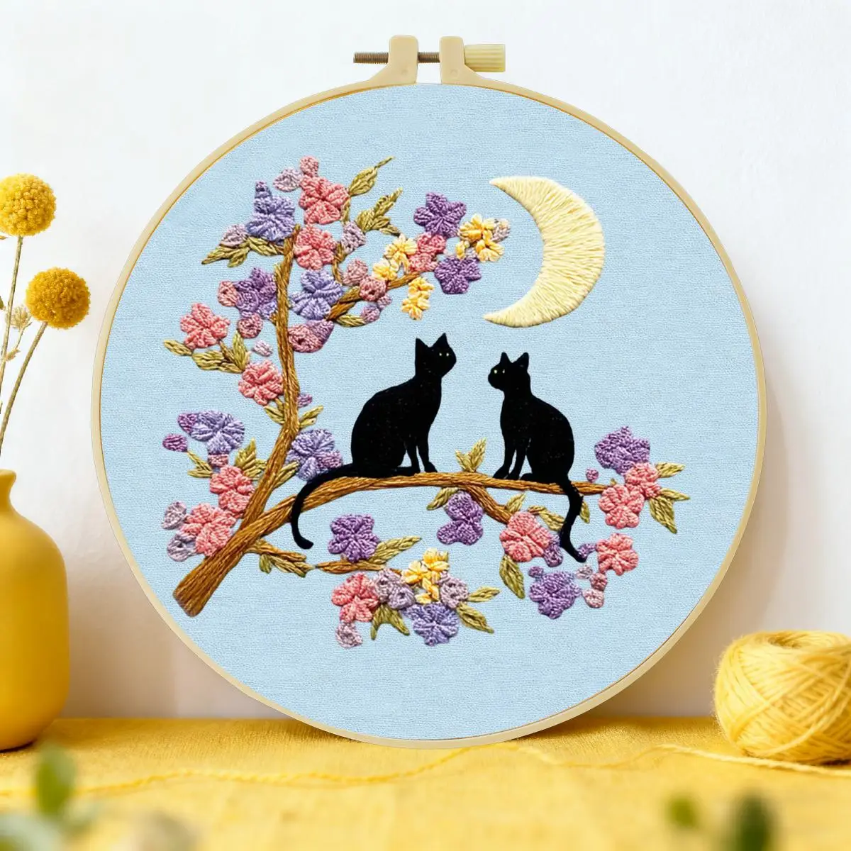 1 Stück 20x20cm/15x15cm 7,87/6,3 Zoll Katzen-Stickerei-Starter-Kit DIY-Kit DIY-Stickerei-Set Handarbeiten Nähkunst-Set für Anfänger – Detail 2