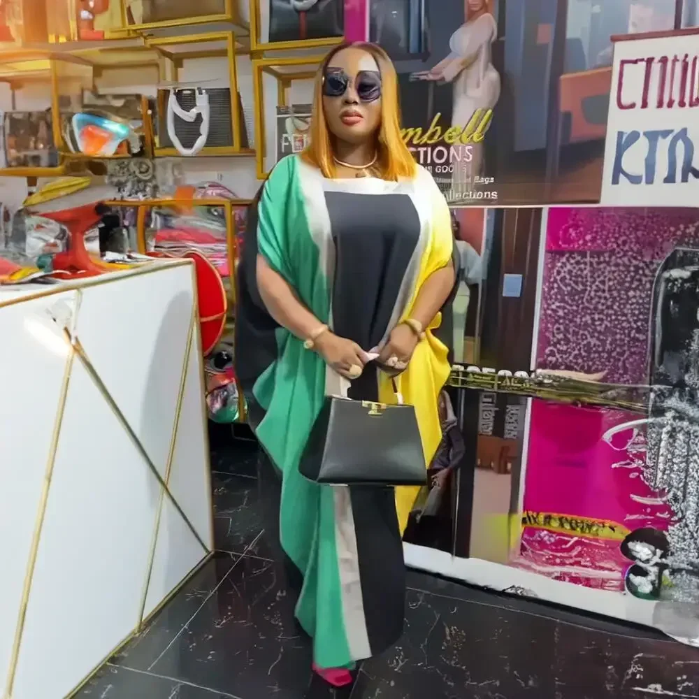 ساحة طوق أفريقيا الملابس رايون فستان أفريقي امرأة 2023 الجدة اللون مطابقة ثوب أنيق للنساء حجم كبير الإناث