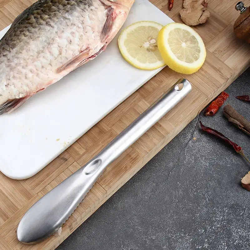 Cepillo escalador de pescado, escalador de pescado de cocina, herramienta descalcificadora de pescado portátil con dientes de sierra, elimina fácilmente escamas de pescado para limpieza de peces