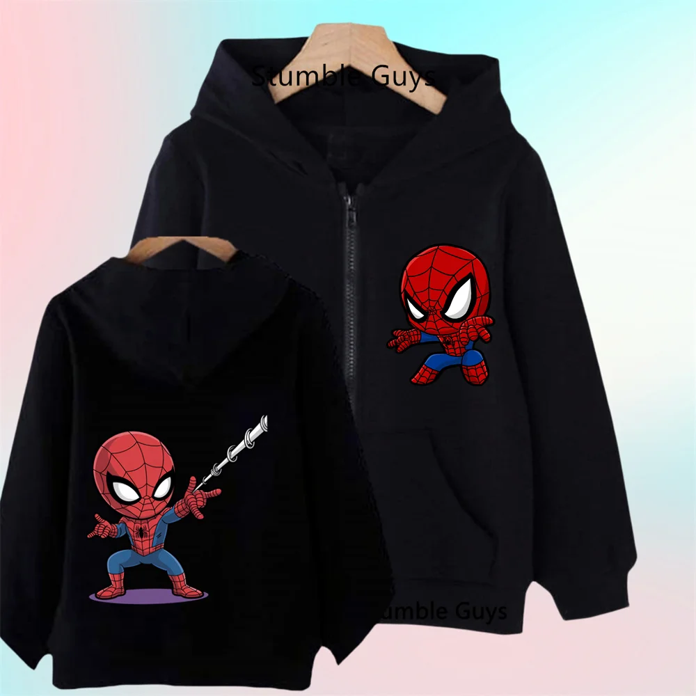 Cool Cartoon Spider Zip Up Hoodie for Boys, Kids Long Sleeve Zipper Jacket, Front & Back Print, Soft Casual Daily Wear