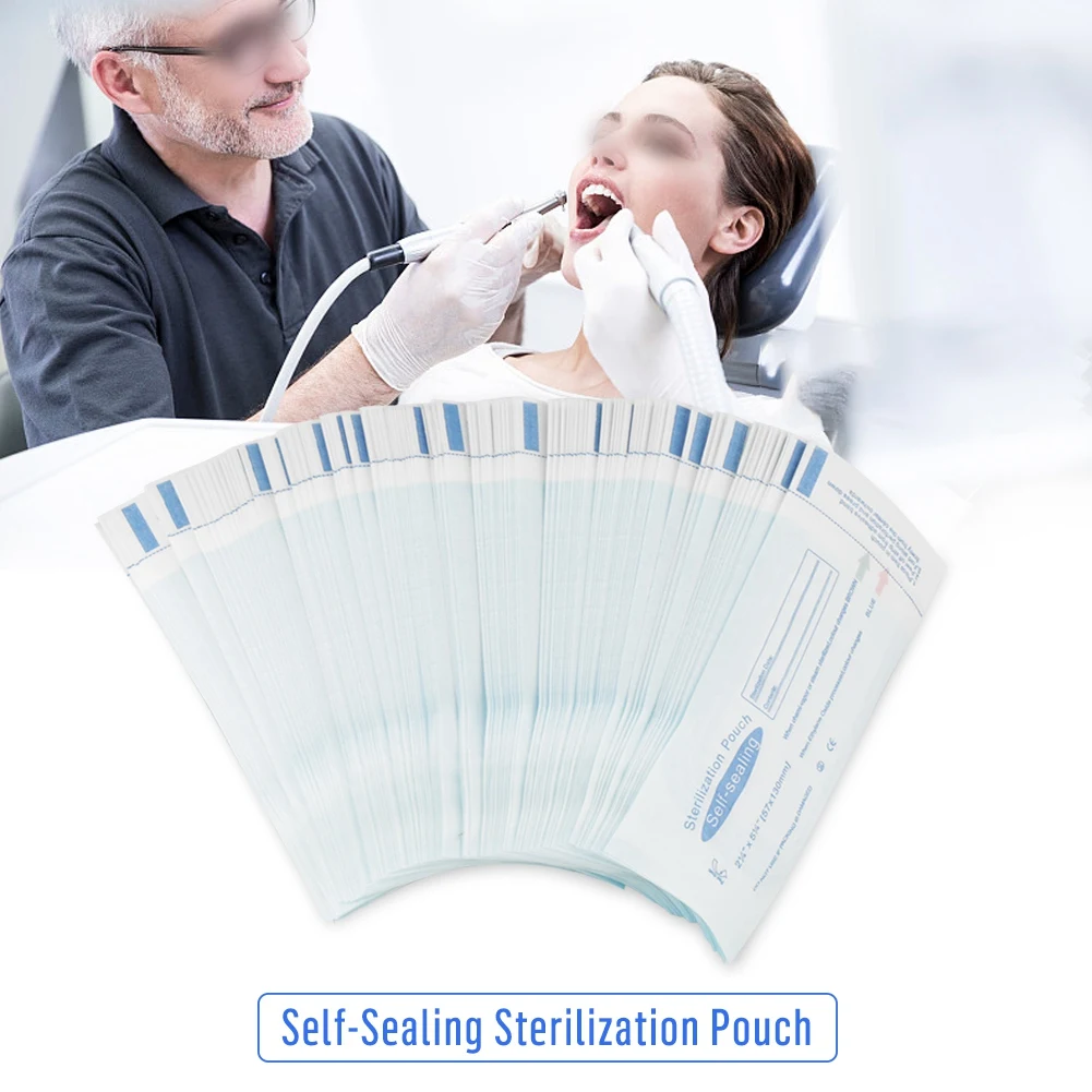 Sacchetto di sterilizzazione dentale in PVC da 200 pezzi sacchetto autosigillante sterilizzazione di grado medico forte specifiche Multiple strumenti dentali