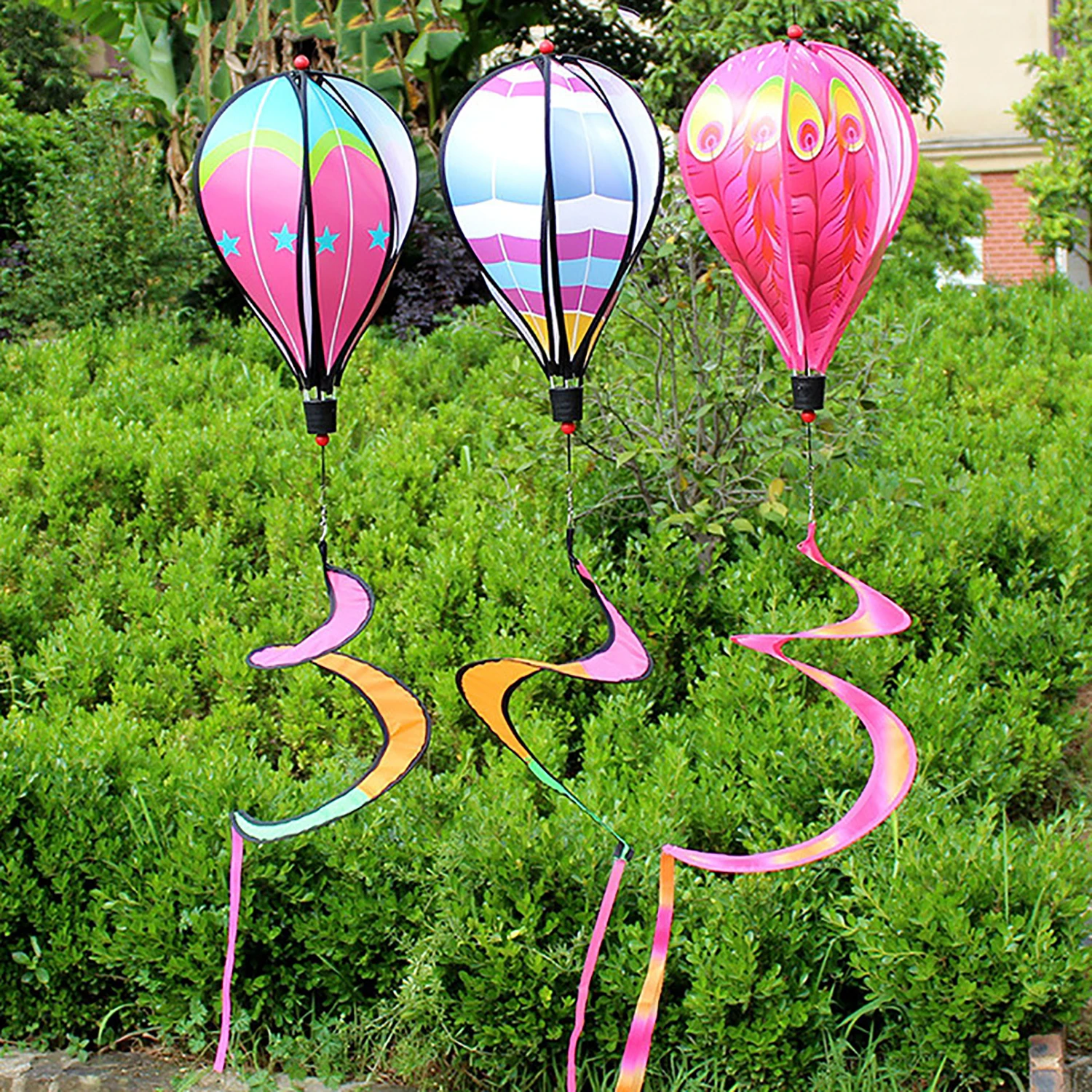 Colorful Rainbow Wind Spinner Hot Air Balloon Shaped  Hanging Twister Garden Yard Bird Deterrent Device Outdoor Decoration