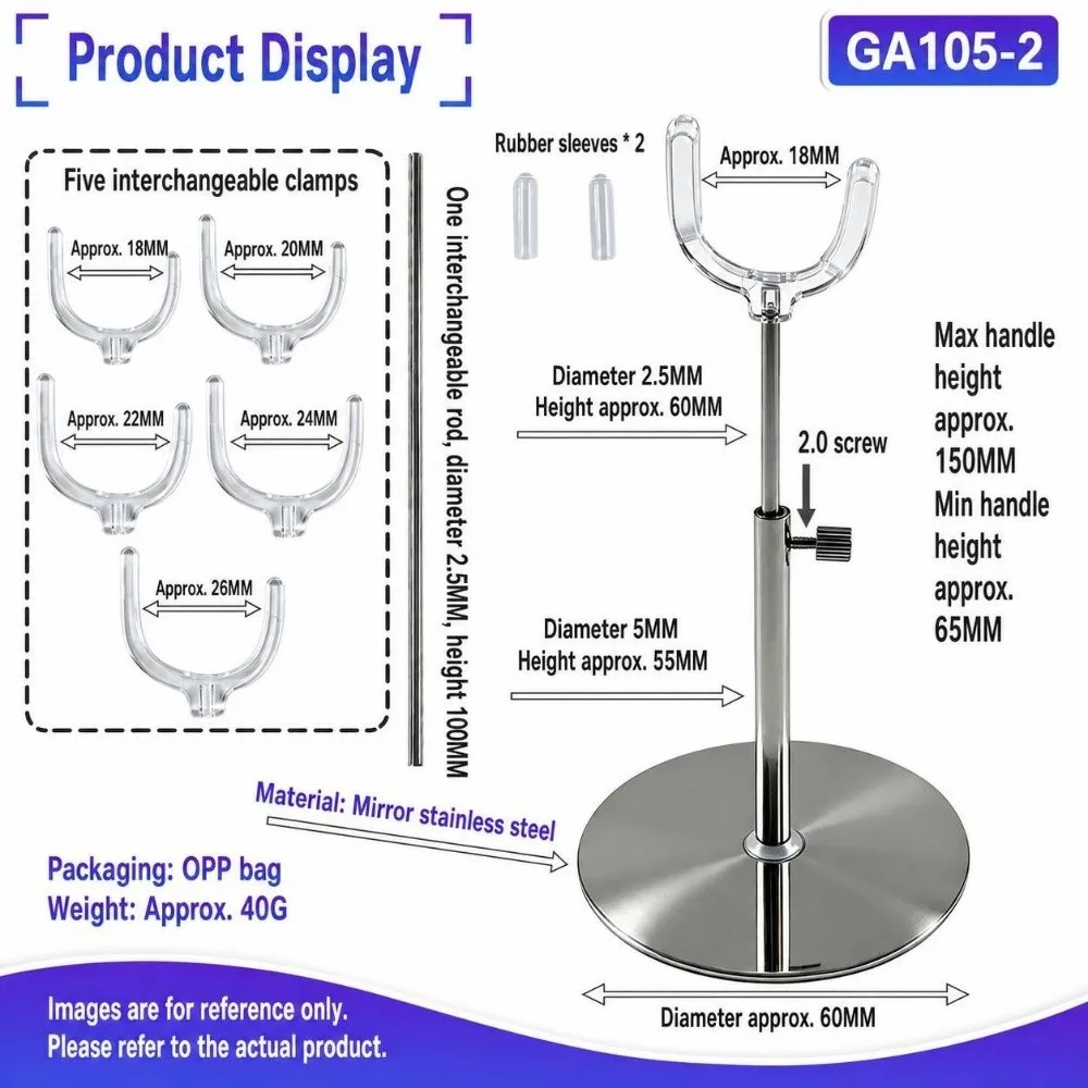 Stainless Steel Stand Adjustable Height with Replaceable Clamp Heads for BJD Support Stand Figure Model Standing Support Rack