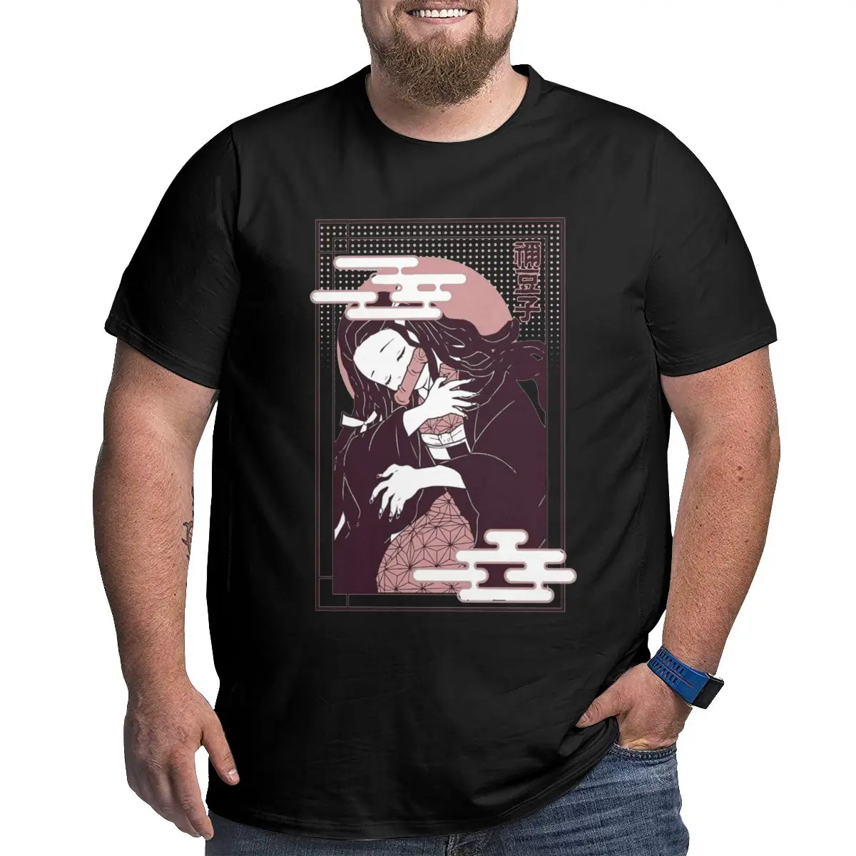 Kimetsu No Yaiba Nezuko Kamado Anime Demon Slayer 100% Cotton printed Tops T-shirts for men plus size manga 4XL 5XL 6XL T-Shirt