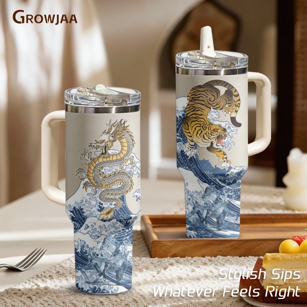

Japanese Ocean Wave Vacuum Flasks 40oz 3rd Gen Vacuum Insulated Tumbler with Handle Straw Lid for Gym Office Travel