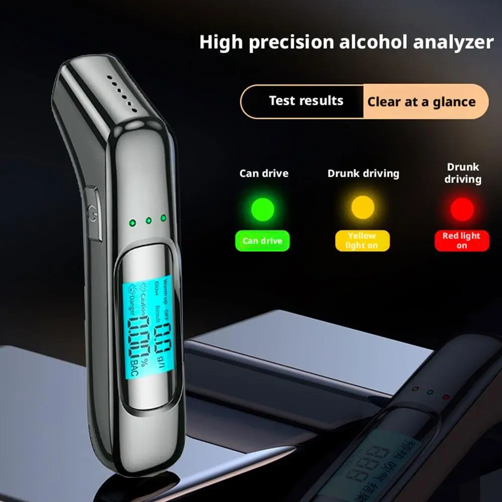 Non-contact Alcohol Tester High Precision Breathalyzer Alcometer USB Rechargeable LCD Display Digital Portable Alcohol Detector