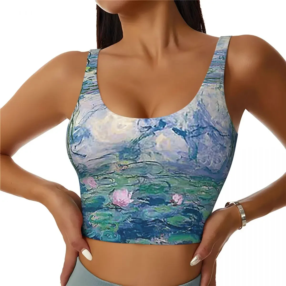 Custom Water Lilies Claude Monet Fine A Women Sports Bras High Impact Vest Gym Workout Yoga Crop Tank Top