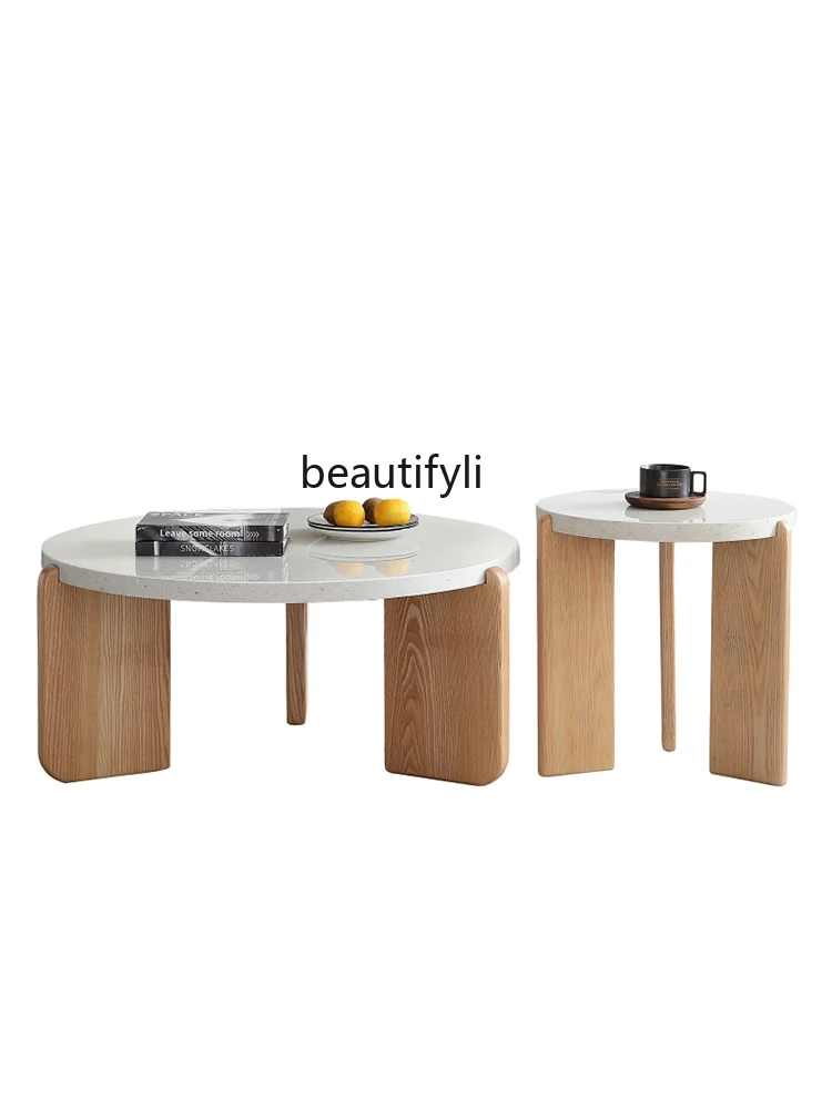 Terrazzo Coffee Table Small Apartment Modern Simple Log Designer Size round Silent Style Coffee Table