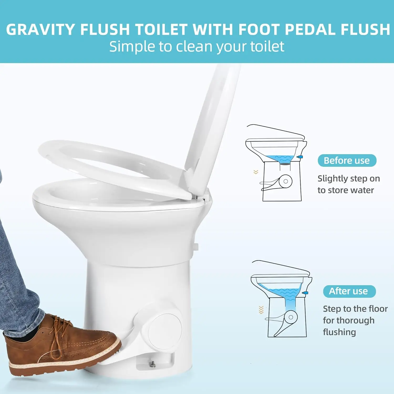 RV Toilet with Enamel Bowl,Plastic Toilet Body,Toilet High Profile with Hand Sprayer and Flange for Motorhome Caravan Car Travel
