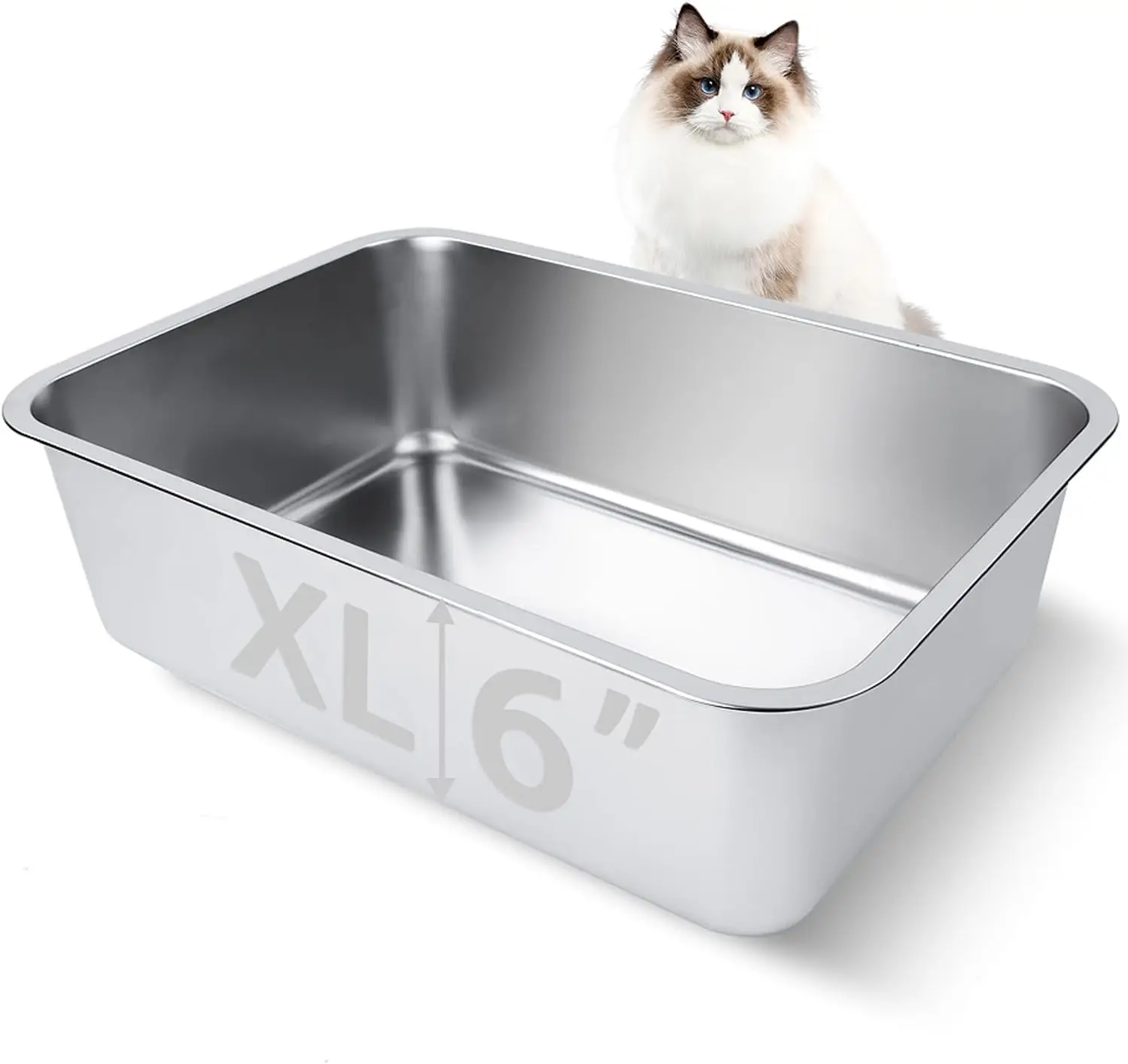

Лоток для кошачьего туалета из нержавеющей стали для взрослых кошек или котят, 19.5"x13.6"x6", устойчивый к ржавчине, с высокими бортиками, антипригарный, без запаха