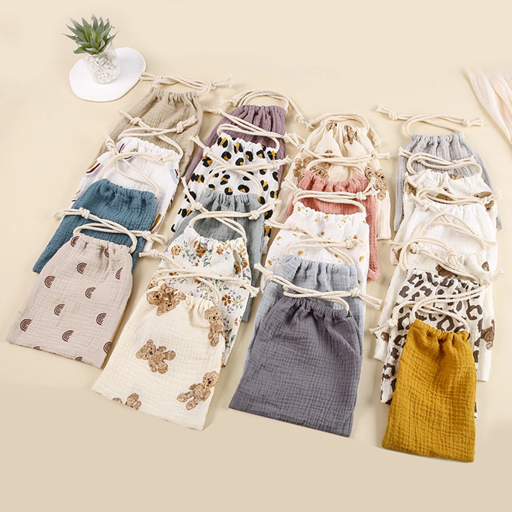 1pc Cute Drawstring Bag Cotton Baby Diaper Bag, Printing Drawstring Pouch Storage Bags For Boys Girls Bottle Trolley Hanging Bag