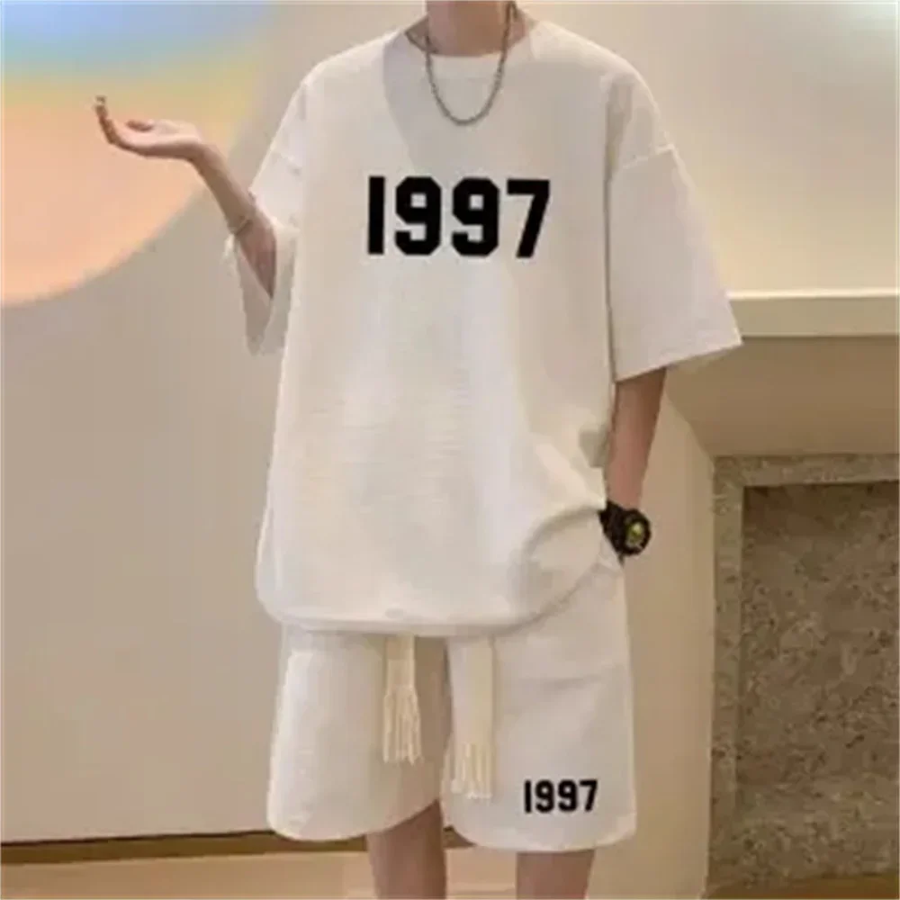 New Summer Fashion Men Short Sets Anime Bear Graphic Tracksuits Trend Sportwears 2 Piece Suits Streetwear Unisex Outfits