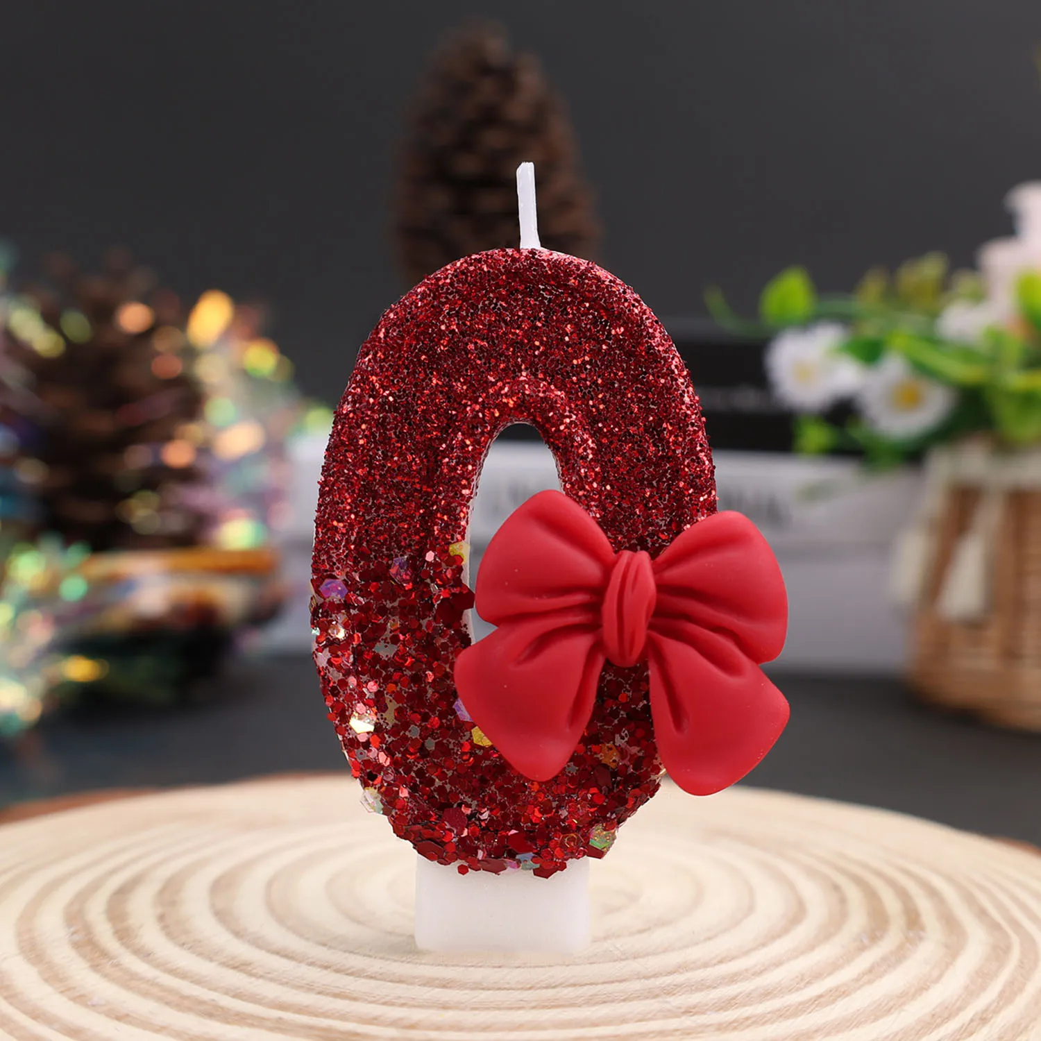 Red wine-colored bow-shaped number birthday candles, anniversary candles for special occasions, and party gifts