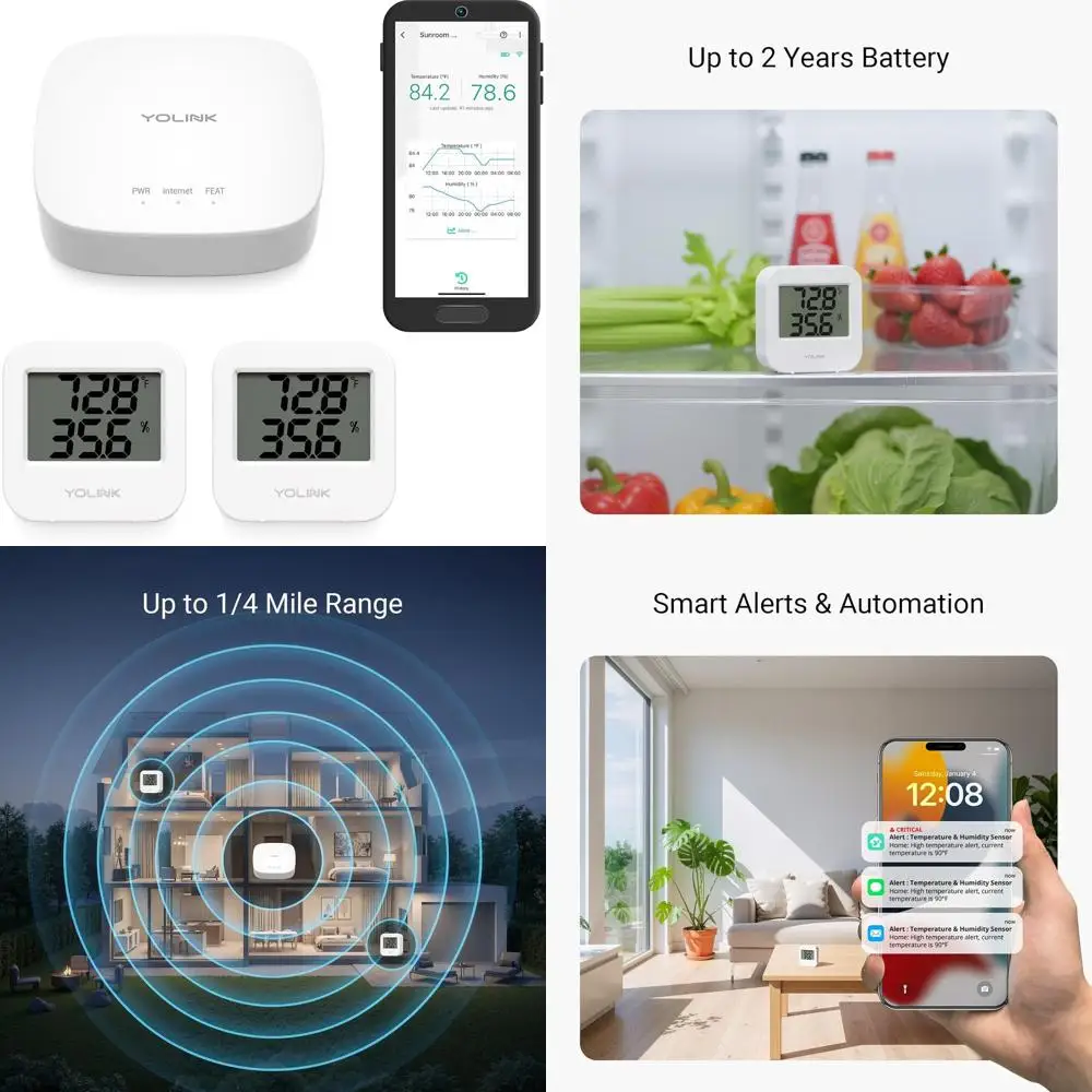 

Long Range LoRa Temp & Humidity Sensor, 2-Year Battery Life, Indoor Monitor for Various Rooms, 2-Pack with Hub