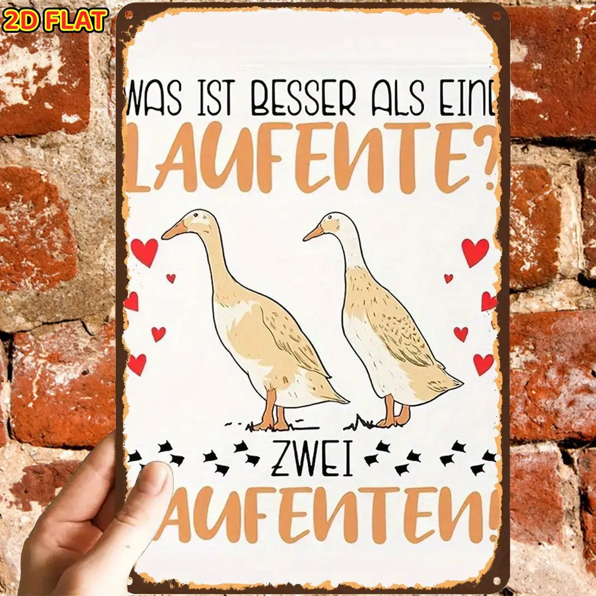 2D Flat, 1pc, Retro Vintage Two Ducks Love Story Metal Sign Ideal for Indoor, Garden, Outdoor, Home, Office, And Restroom Decor