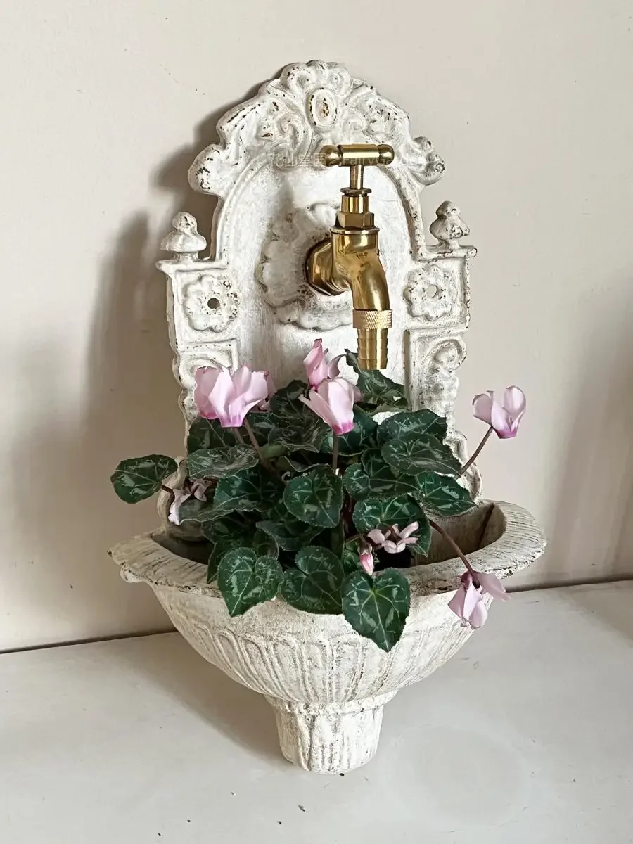 French vintage distressed cast iron wall hanging sink garden  water feature decoration