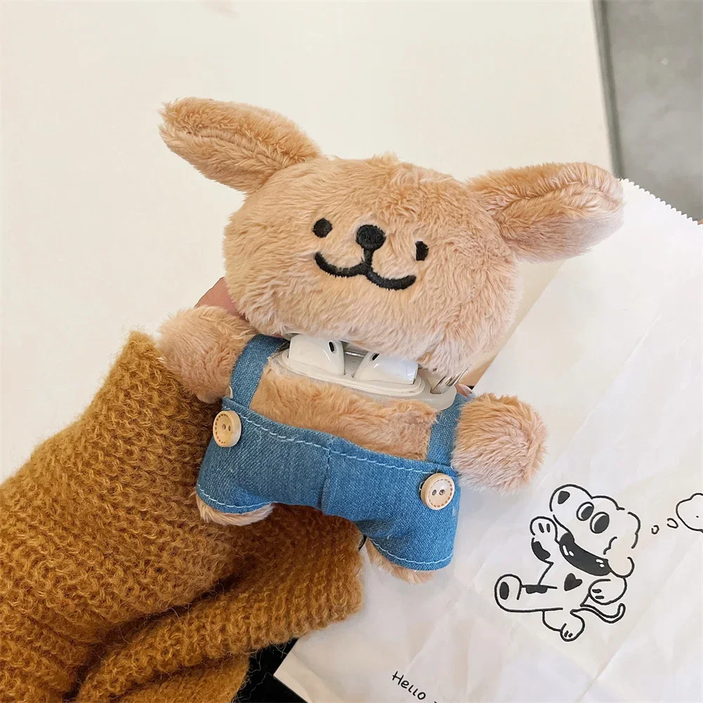 Earphone Case for Airpods4 3 2 1 Pro Cute Strapped bear Plush  Anti-drop Protective  Headphone Cover 3D  Accessories Warm Cases