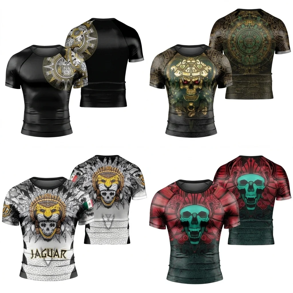 Men 3D Aztec Warrior Training Tees for Men Mayan Calendar Shirt BJJ Jaguar Warrior Print Fitness Gym Workout Sports Graphic Top