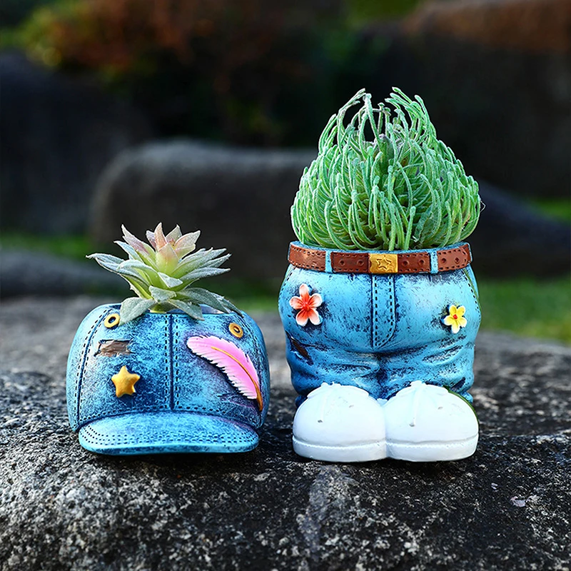 1Pc Jeans Pants Shape Flower Pot Resin Statue Crafts Succulent Pot Flower Planter For Indoor Garden Yard Lawn Porch Patio