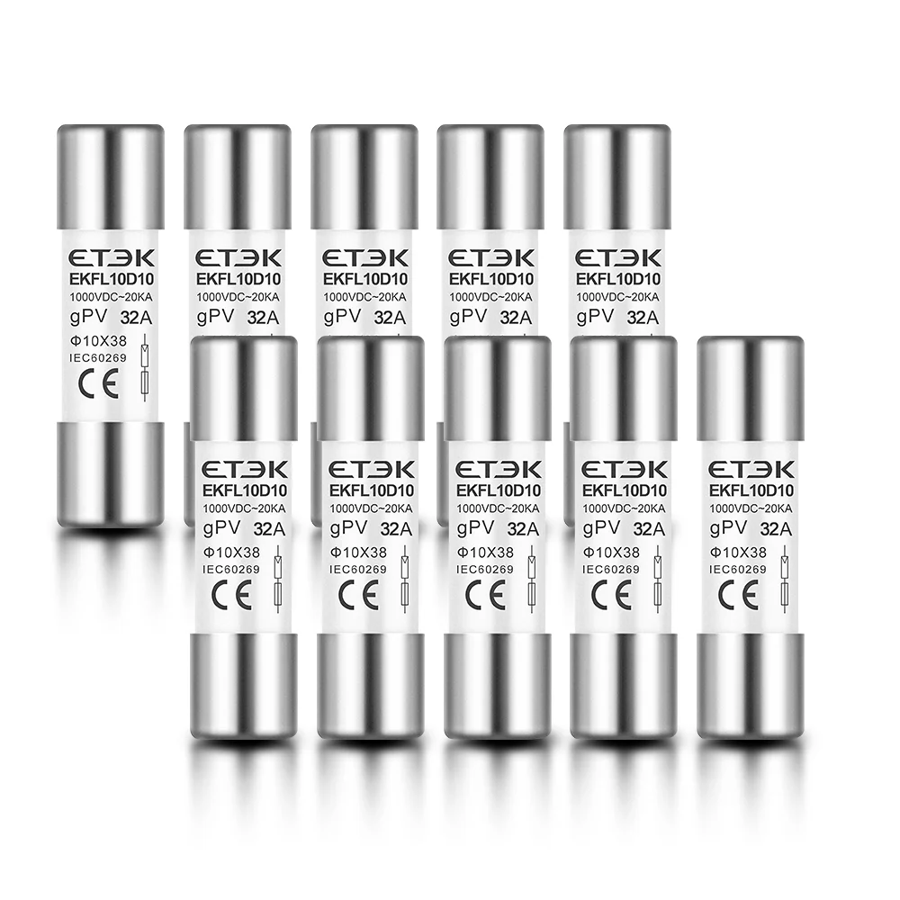 ETEK 10x38mm PV Zekering Link 1000VDC 15A/20A/32A Snelwerkende Keramische CE/TUV voor Solar Combiner Box EKFL-10D